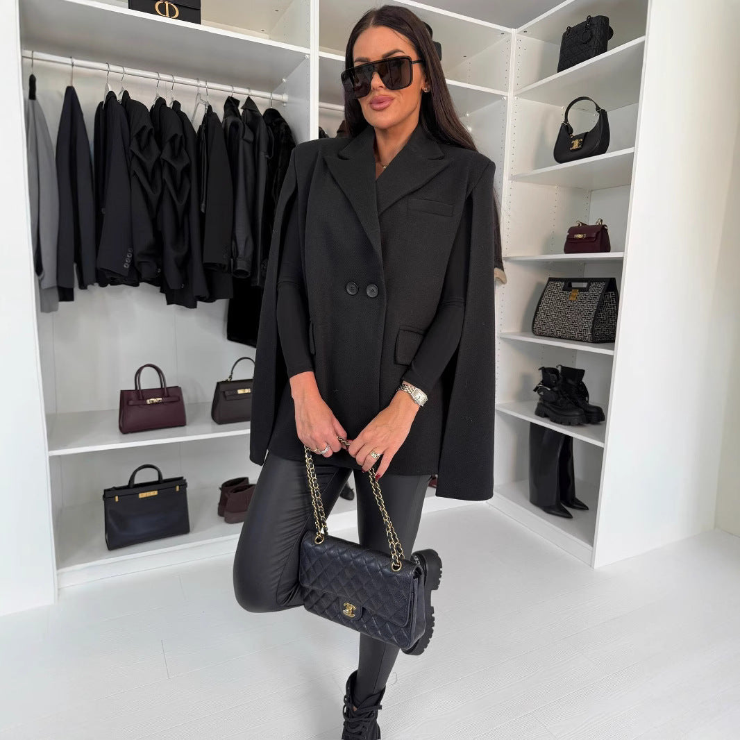 Damen modischer Wickelblazer mit kapuzenartigem Design und eleganten Druckknöpfen Stalluxe
