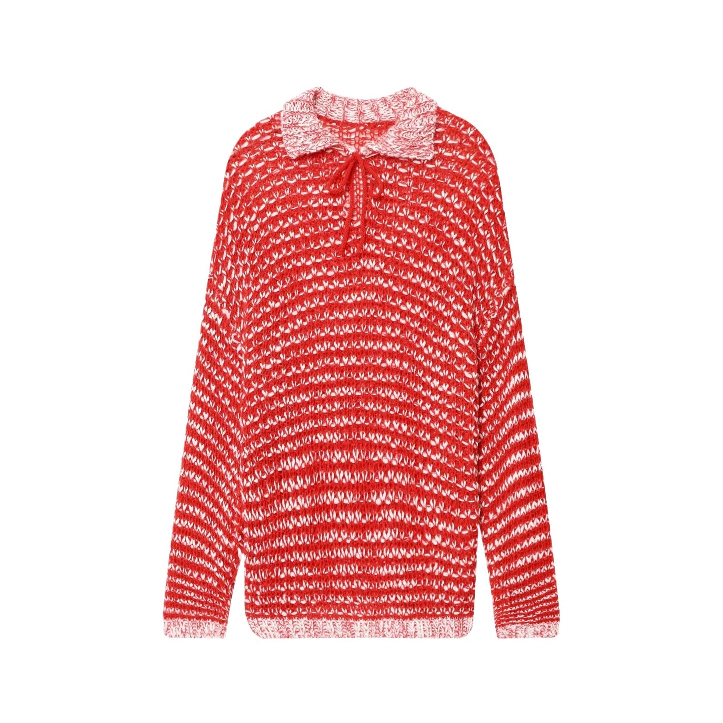 Damen lässiger Strickpullover mit modischem Kragen und Bindebändern Stalluxe