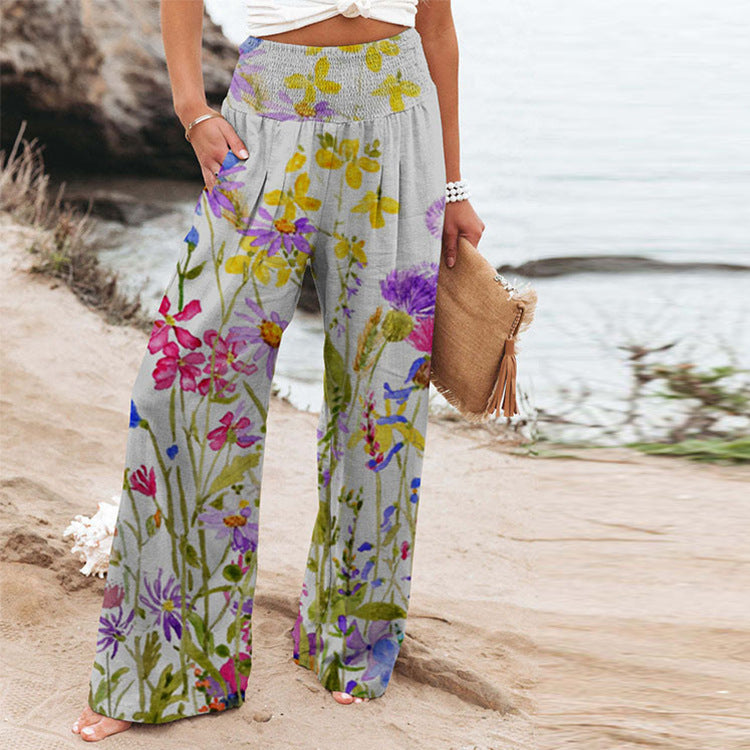 Damen Palazzo-Hose mit floralem Motiv und elastischem Bund Stalluxe