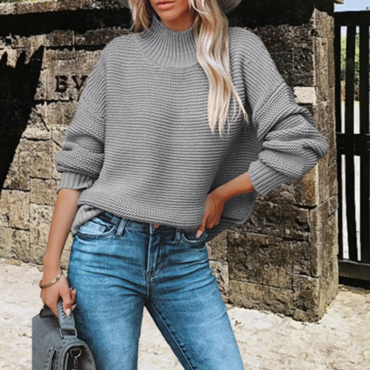 Damen kuscheliger Pullover mit hohem Kragen und strukturiertem Strickmuster Stalluxe