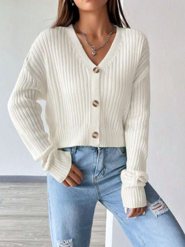 Damen modische Strickjacke mit V-Ausschnitt und Knopfleiste Stalluxe