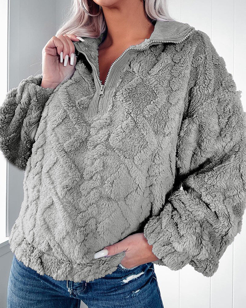 Damen Flauschiger Zip-Pullover mit strukturiertem Design Stalluxe