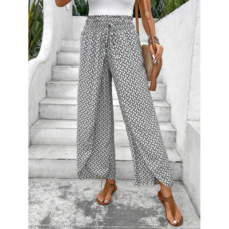 Damen weite Palazzo-Hose mit elastischem Bund und angesagtem Muster Stalluxe