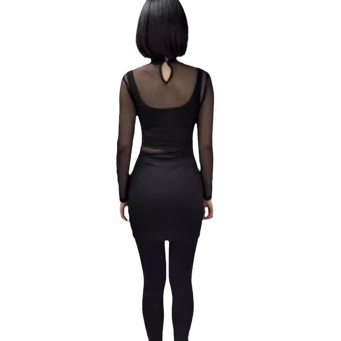 Damen Mini-Kleid mit transparenten Ärmeln und funkelndem Detail Stalluxe