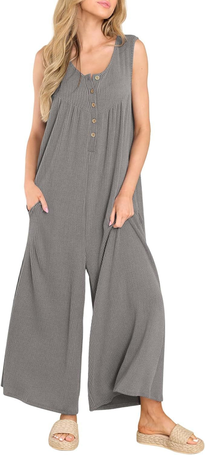 Damen Luftige Jumpsuit mit Knopfdetails und Taschen Stalluxe