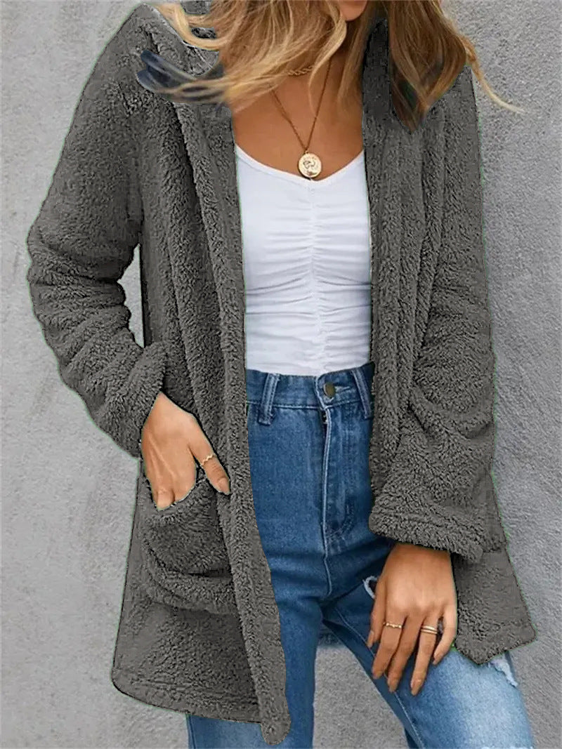 Women's Plush Fleece Open-Front Coat Stalluxe