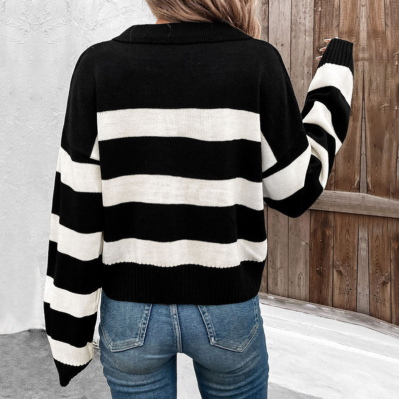 Damen Strickpullover mit V-Ausschnitt und Streifenmuster Stalluxe