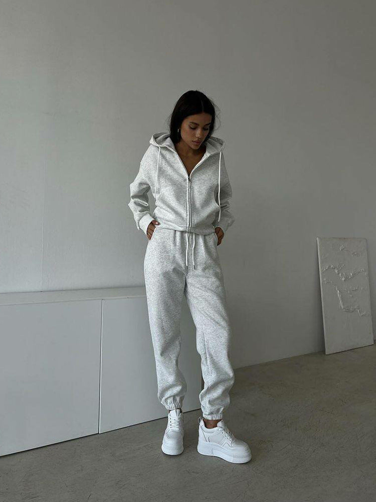 Damen sportliches Fleece-Jogginganzug mit praktischer Kapuze und Kordelzug Stalluxe