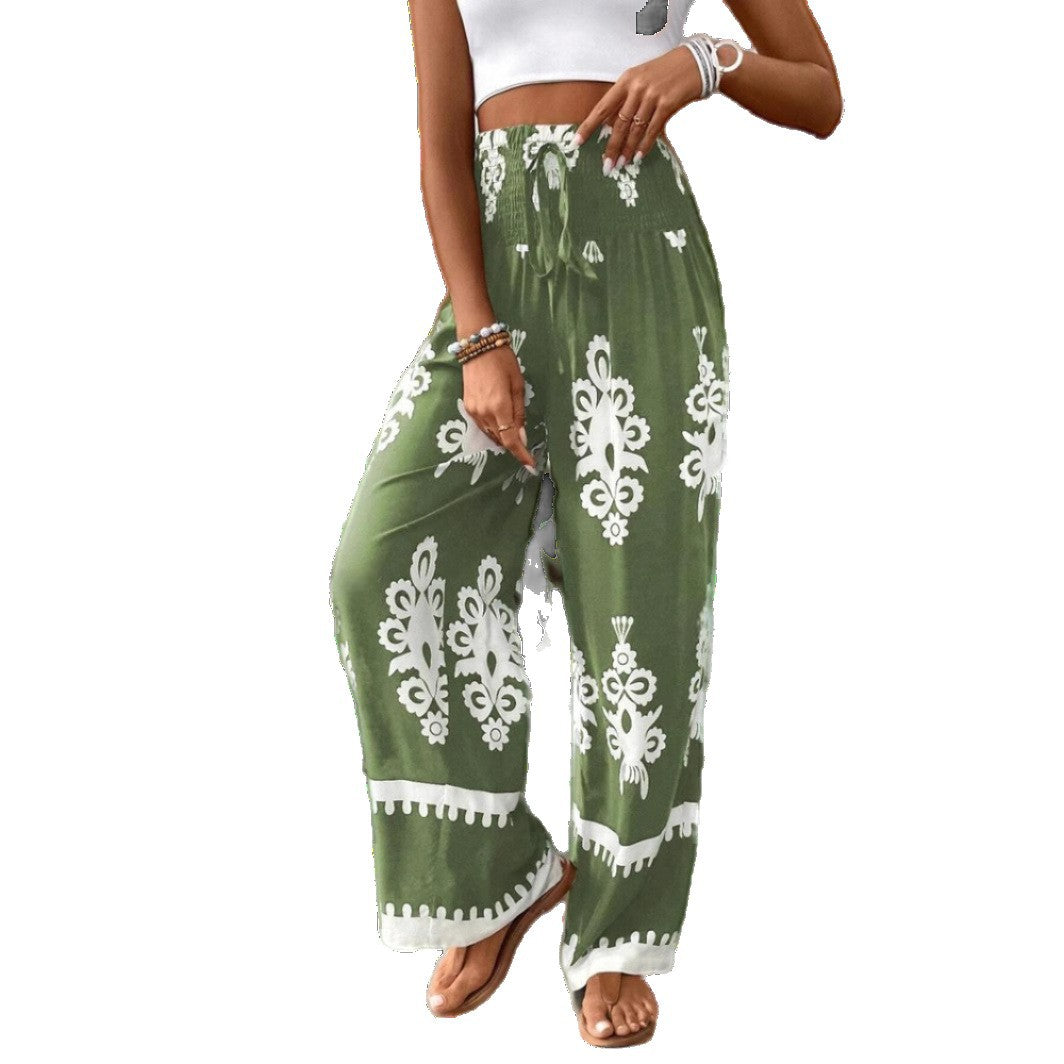Damen weite Palazzo-Hosen mit elastischem Bund und dekorativem Blumenmuster Stalluxe