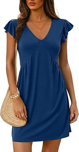 Damen Sommerliches kurzärmliges Kleid mit V-Ausschnitt und Rüschendetails Stalluxe