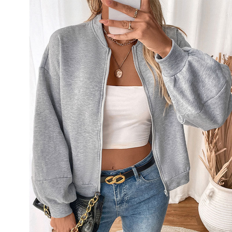 Damen lässige Sweatjacke mit voluminösen Ärmeln und Reißverschluss Stalluxe