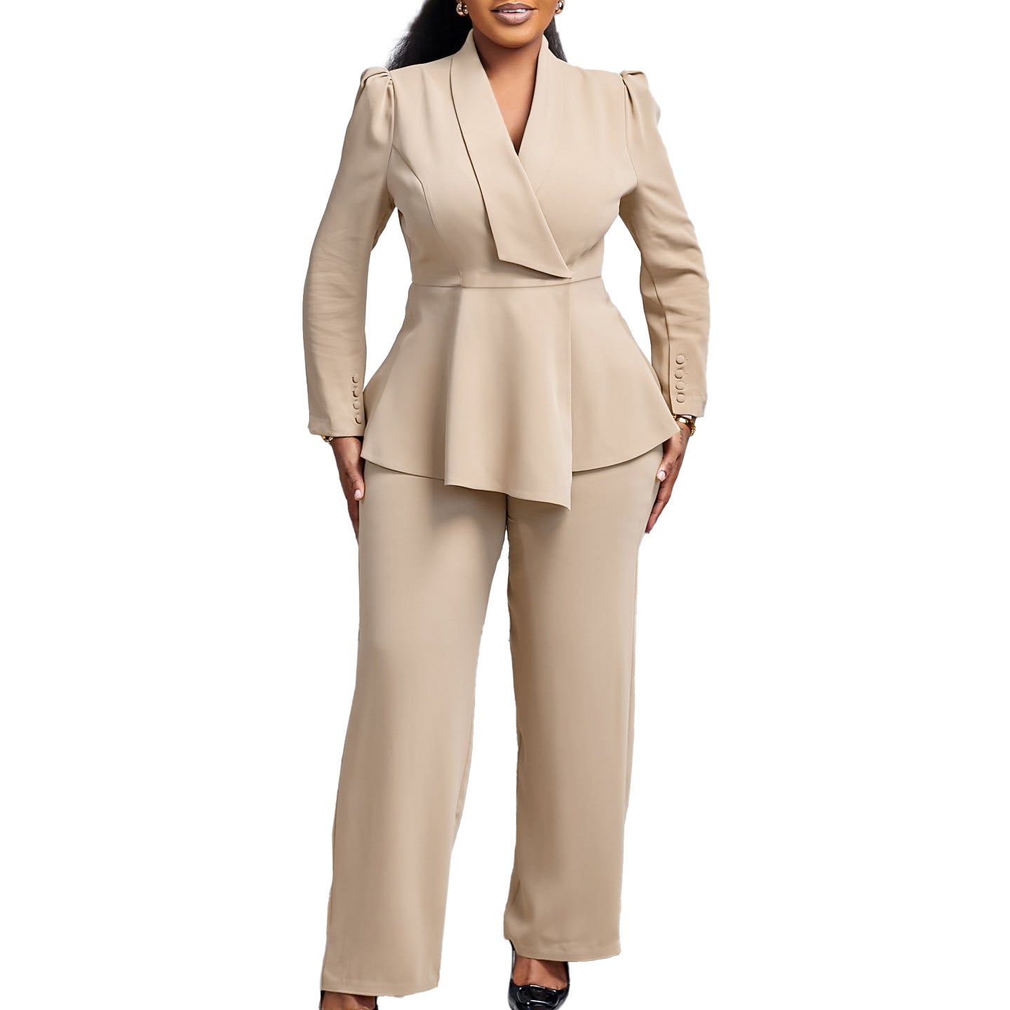 Damen elegantes Businessanzug-Set mit tailliertem Blazer und weitem Hosenbein Stalluxe