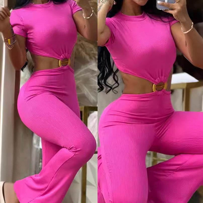Damen cropped Oberteil mit hochtaillierter Hose im Ripp-Design Stalluxe