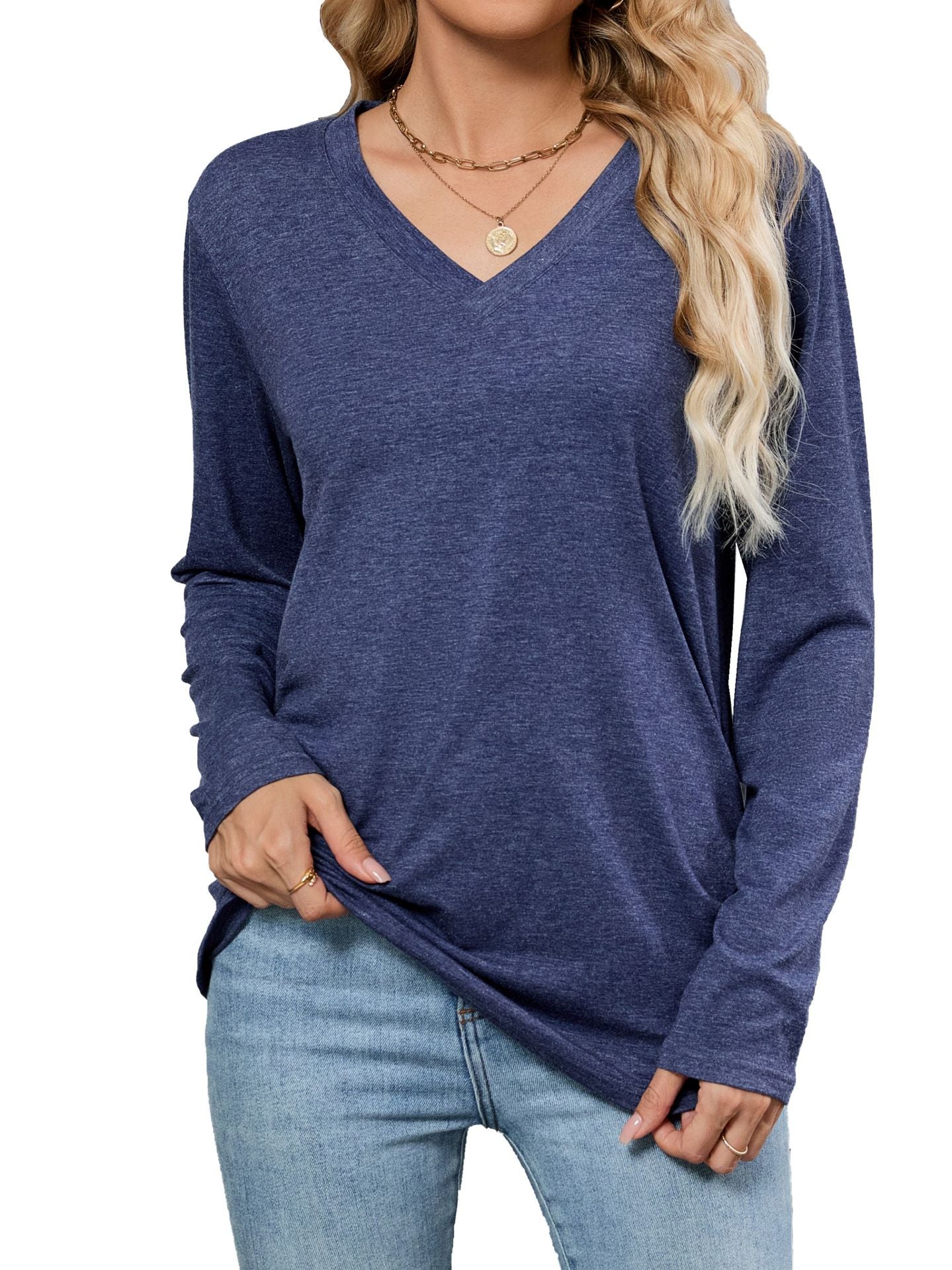 Damen Viskose Langarmshirt mit modischem V-Ausschnitt und lockerer Passform Stalluxe