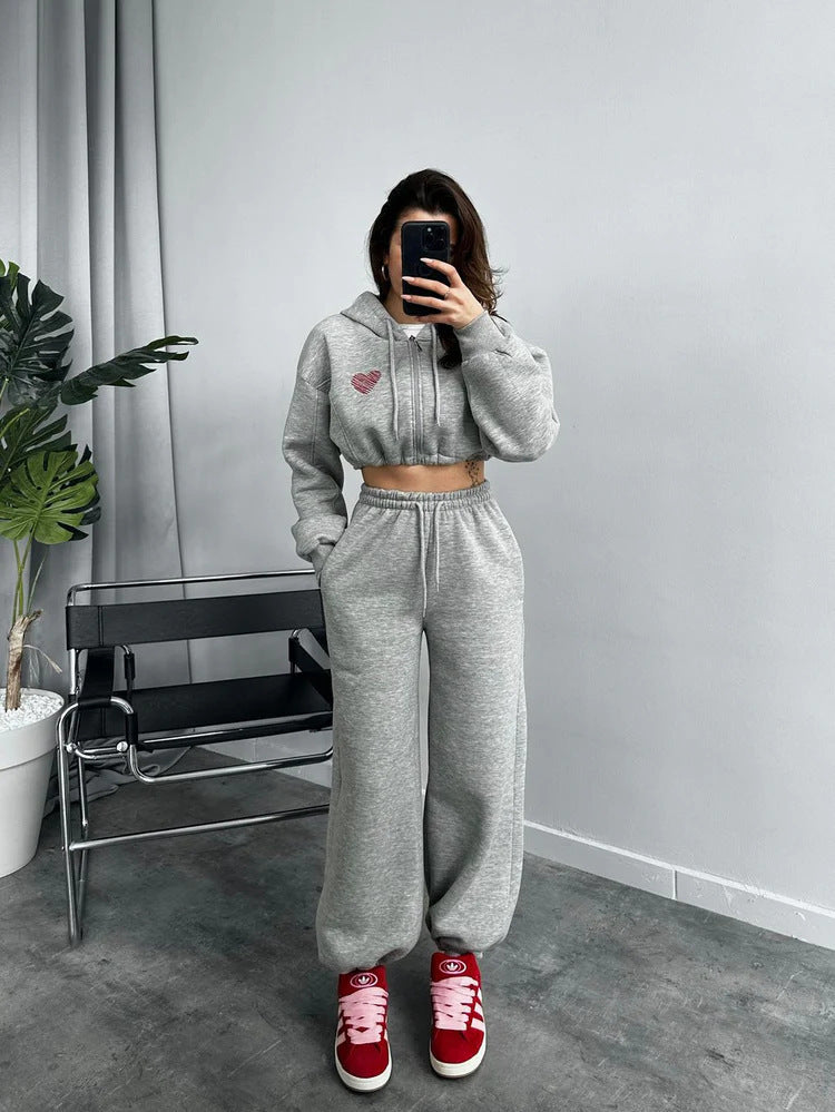 Damen cropped Kapuzenpullover und entspannte Jogginghose Set Stalluxe