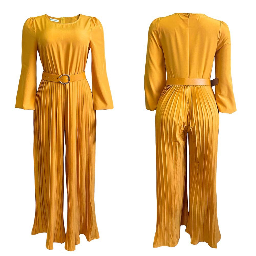 Damen Plissee Jumpsuit mit elegantem Gürtel und schwingenden Ärmeln Stalluxe
