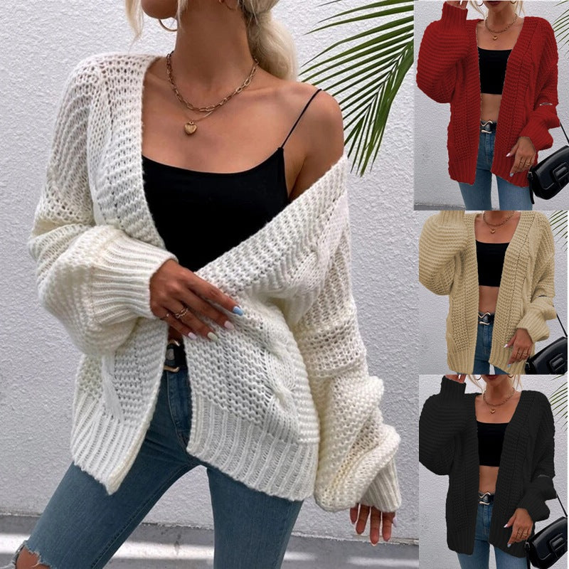 Damen Gemusterte Strickjacke im lässigen Oversized-Design mit tiefen Taschen und Wellenstruktur Stalluxe