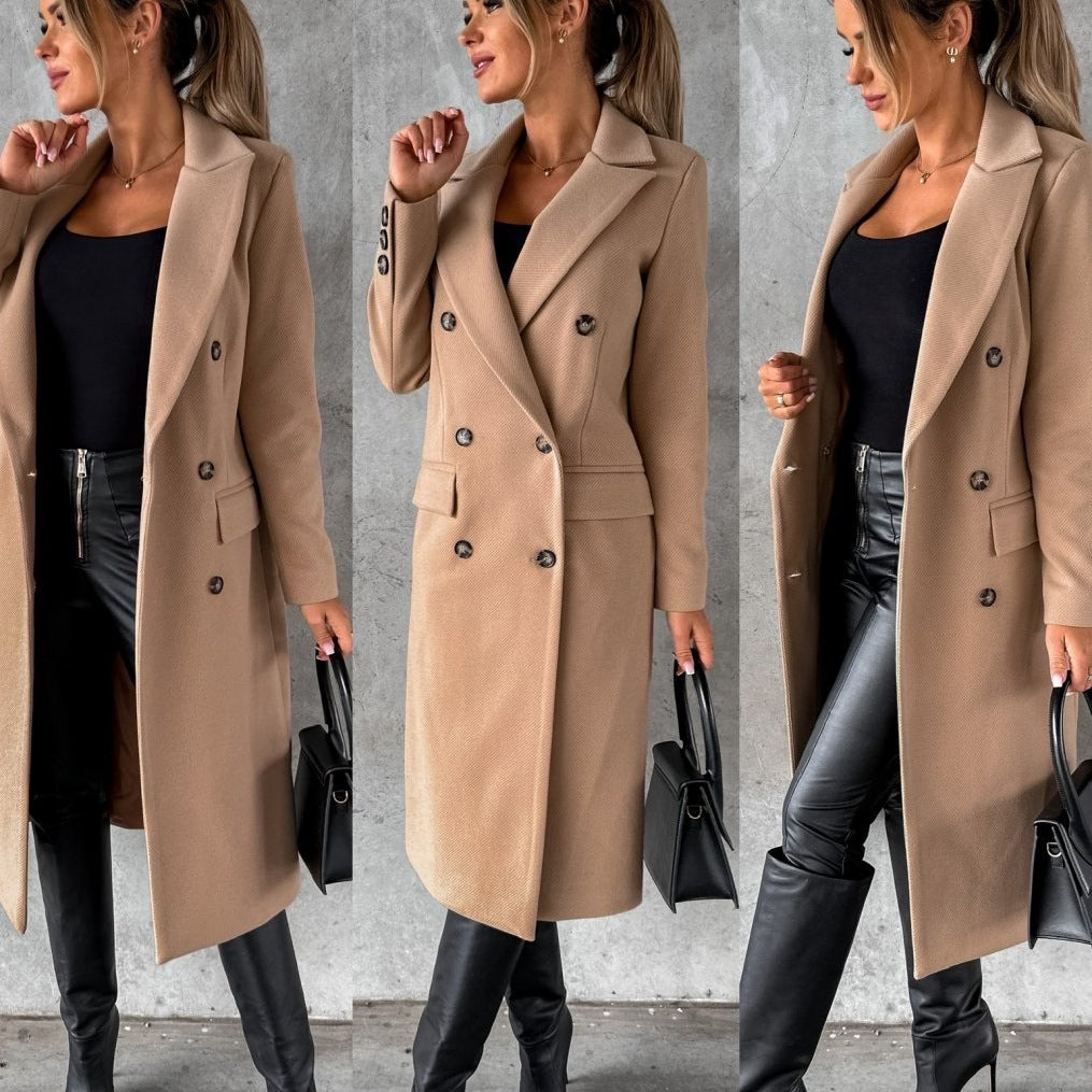 Damen eleganter doppelt gestreifter Mantel mit Knopfdetails Stalluxe