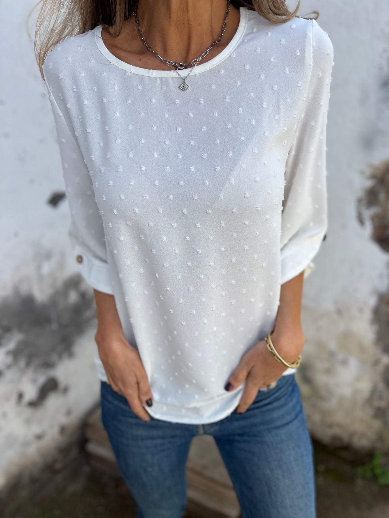 Damen lässige Bluse mit dekorativem Punktedesign Stalluxe