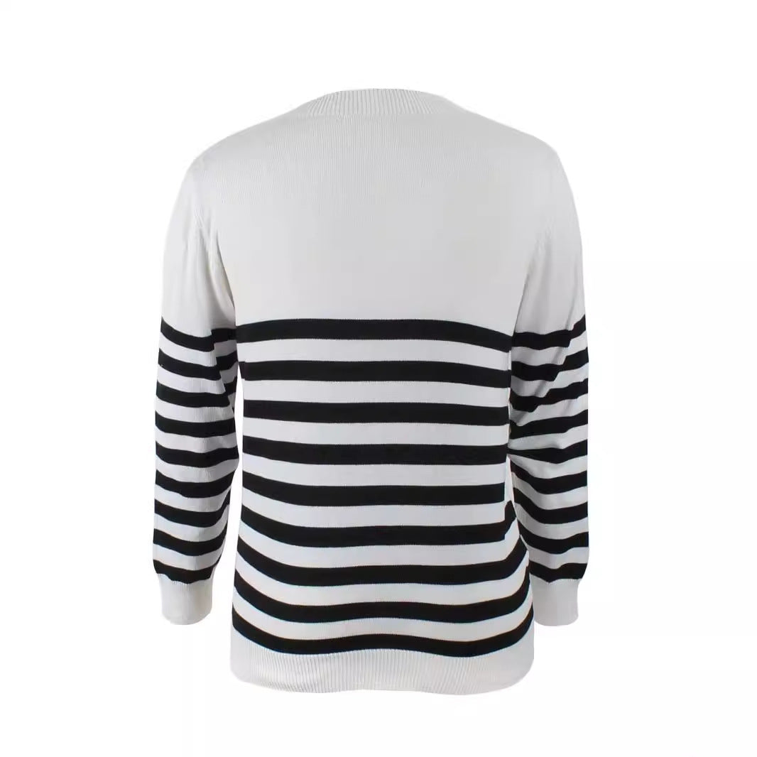 Damen Feinstrickpullover mit maritimem Streifenmuster und Rundhalsausschnitt Stalluxe