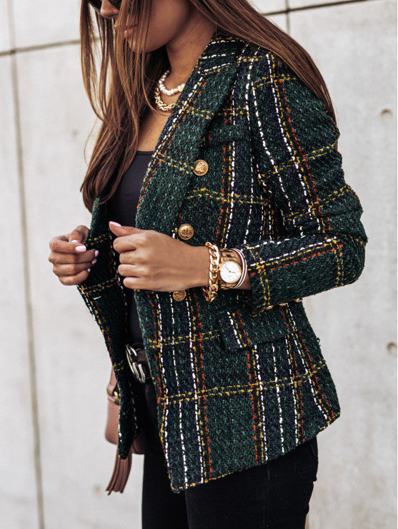Damen Eleganter Tweed-Blazer mit doppelter Knopfreihe und strukturiertem Gewebe Stalluxe