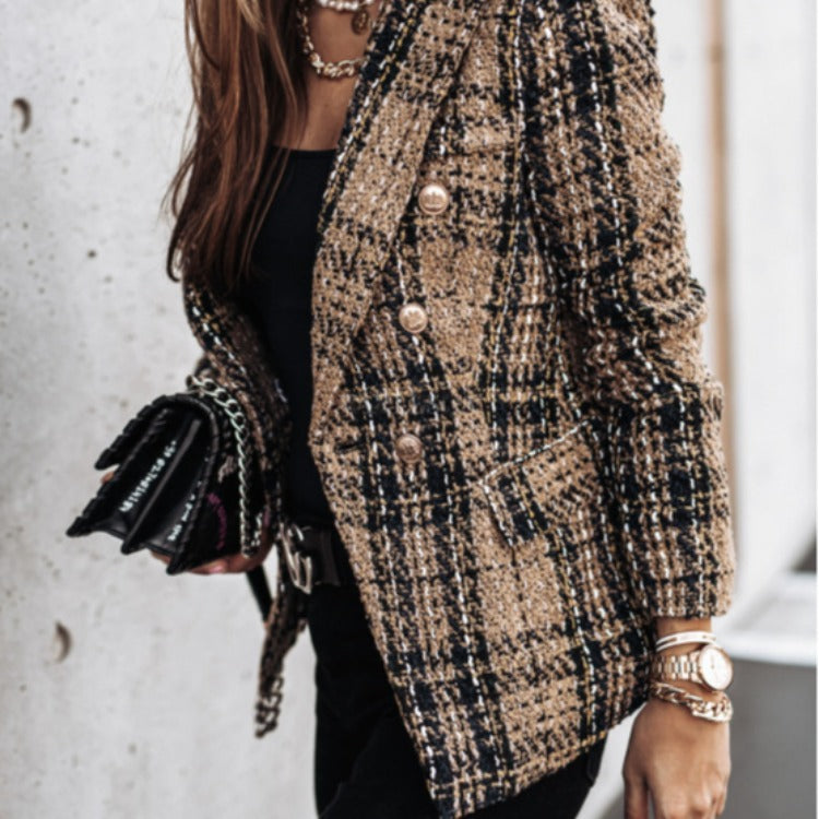 Damen Eleganter Tweed-Blazer mit doppelter Knopfreihe und strukturiertem Gewebe Stalluxe