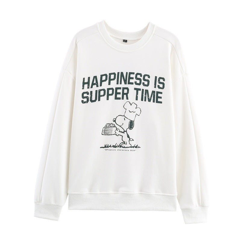 Damen lässiger Sweatshirt mit einzigartigem Snoopy-Print und Rundhalsausschnitt Stalluxe