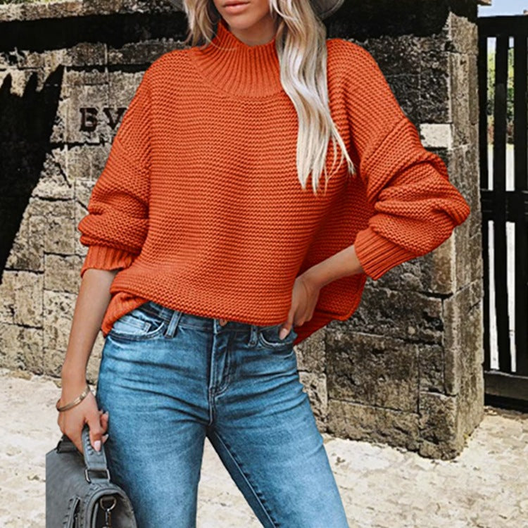 Damen kuscheliger Pullover mit hohem Kragen und strukturiertem Strickmuster Stalluxe