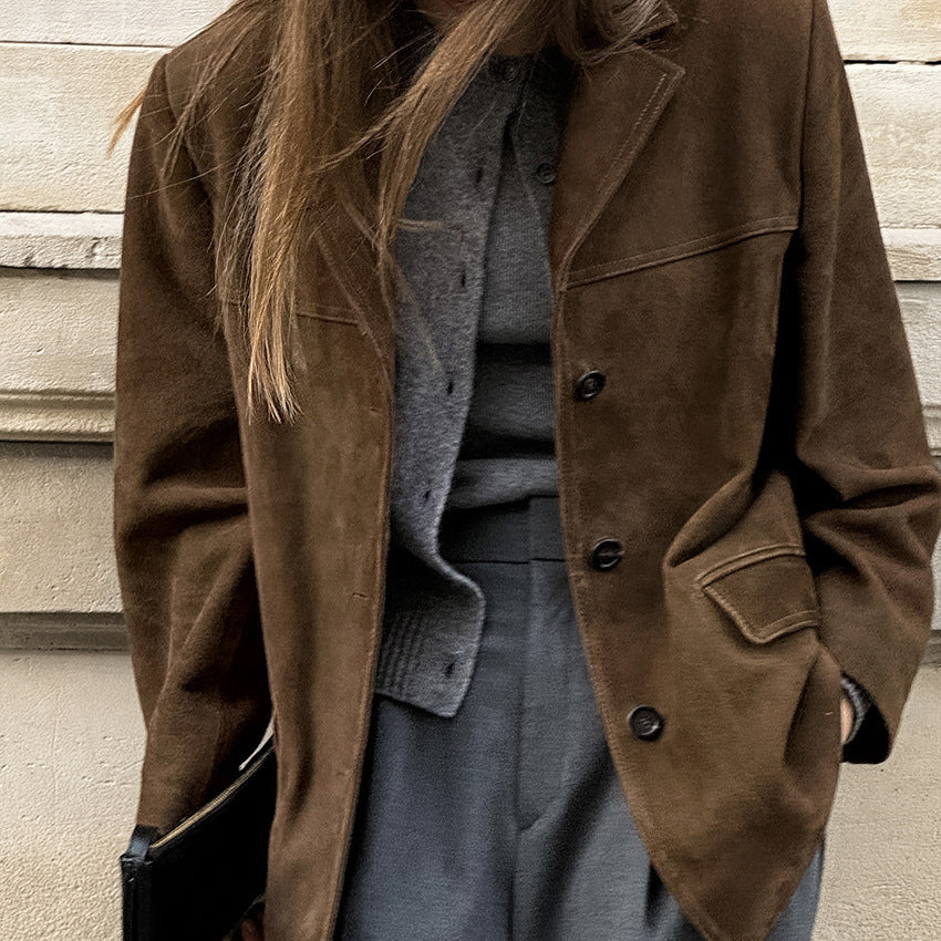 Damen Elegante Suede Blazerjacke Stalluxe