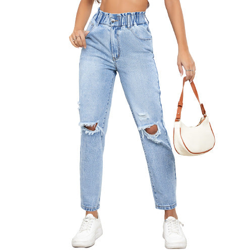 Damen High-Waist Jeans mit lässigen Rissen und elastischem Bund Stalluxe
