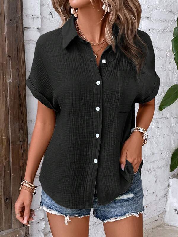 Damen Kurzarm Bluse aus leichter Waffelstruktur Stalluxe