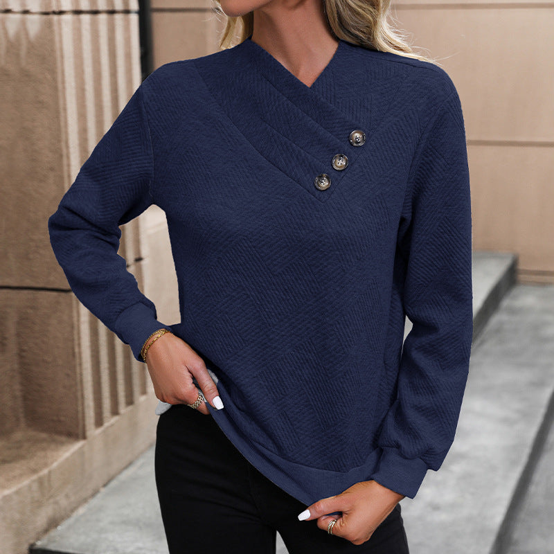 Damen eleganter Pullover mit asymmetrischem Ausschnitt und Knopfdetails Stalluxe