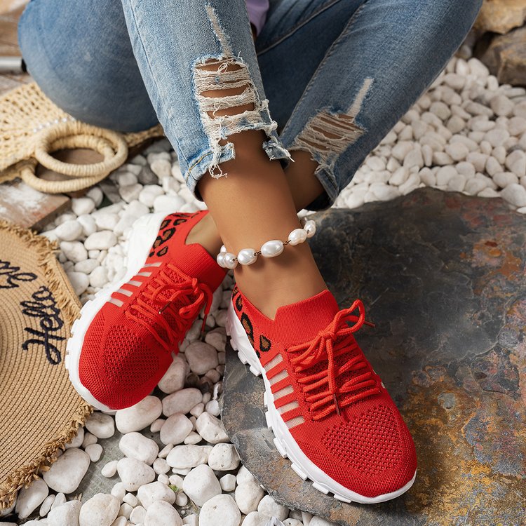Damen Sportliche Sneaker mit luftiger Mesh-Oberfläche und trendigem Leopardenmuster Stalluxe
