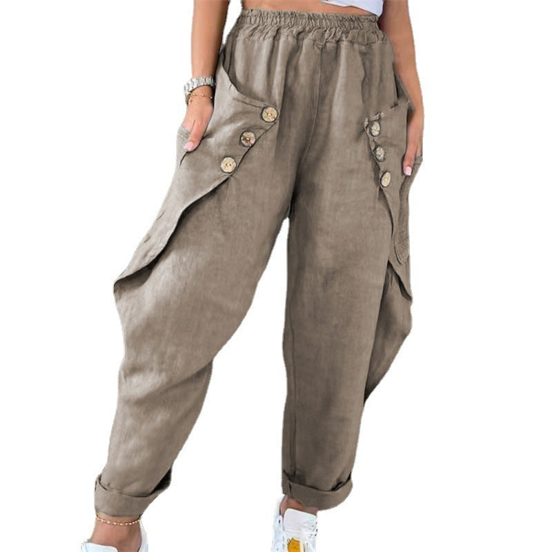 Damen lässige Sommerhose mit Knopfdetails und praktischen Seitentaschen Stalluxe