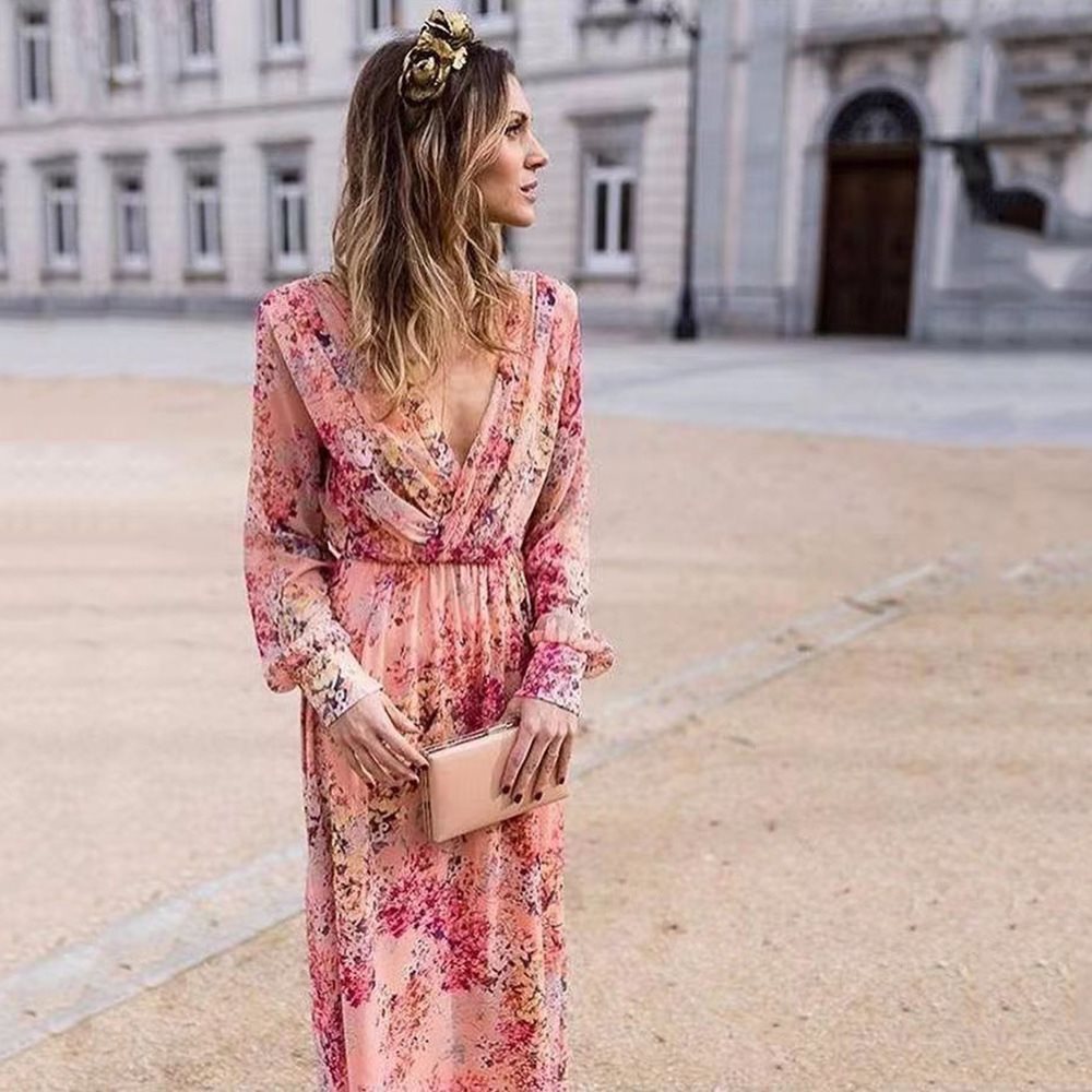 Damen Maxikleid mit voluminösen Ärmeln und elegantem floralem Design Stalluxe
