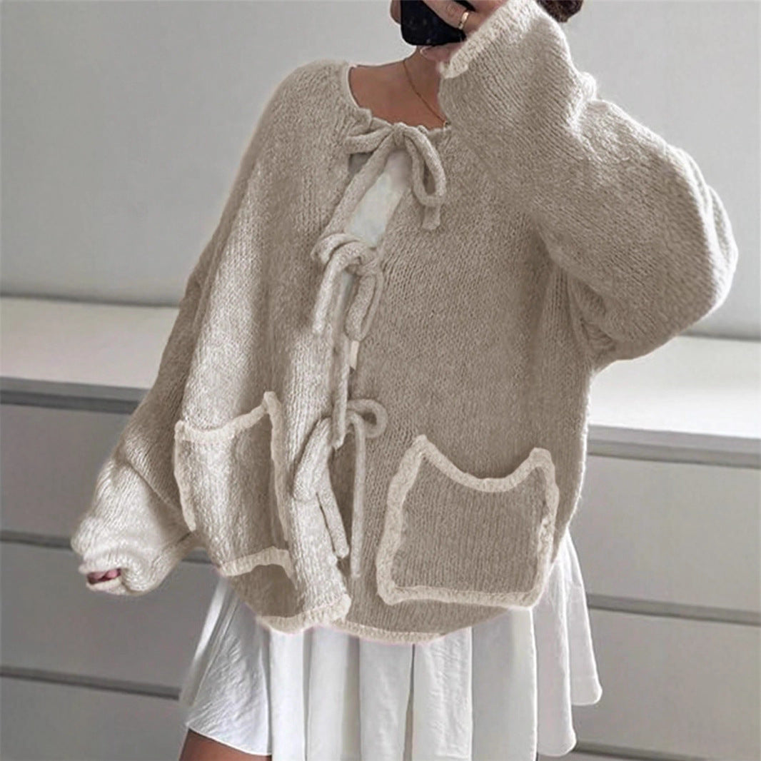 Damen lässige Strickjacke mit einzigartigem Bindungsdetail und großen Taschen Stalluxe