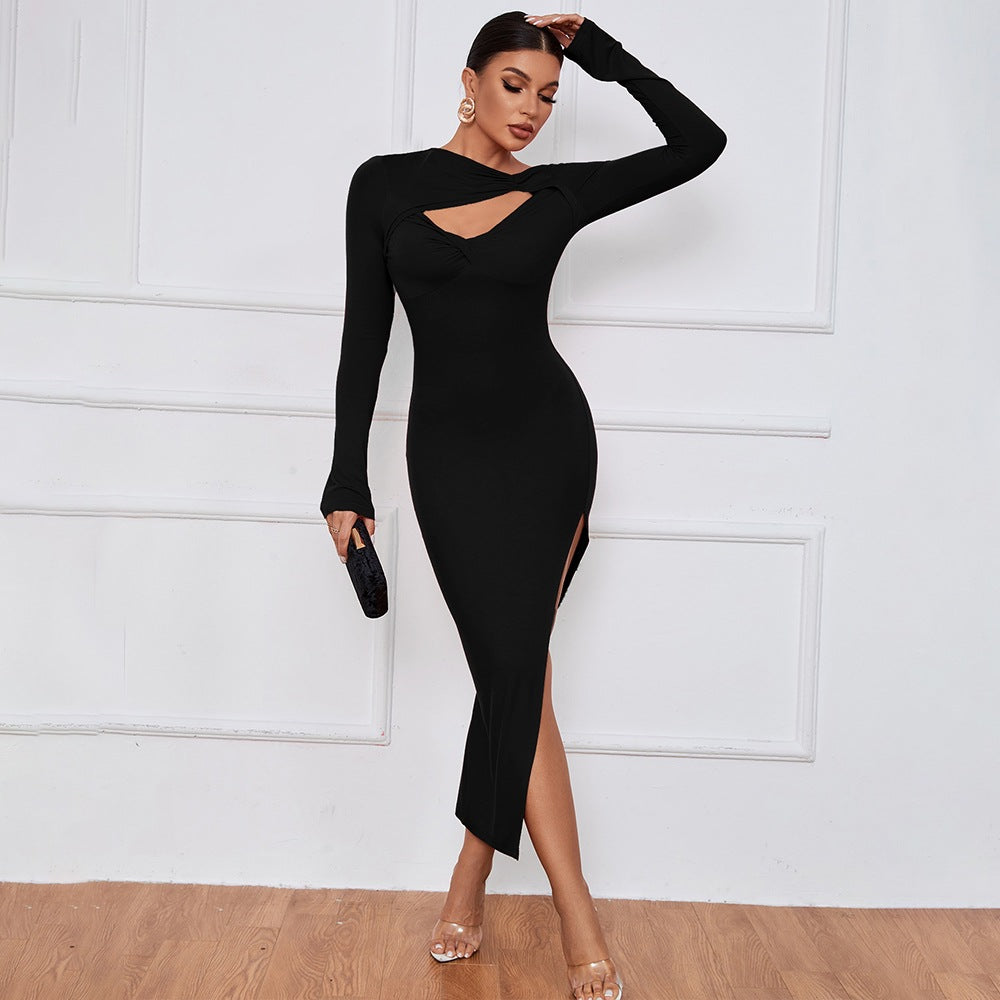 Damen Elegantes Maxikleid mit asymmetrischem Schnitt und Cut-Out-Details Stalluxe