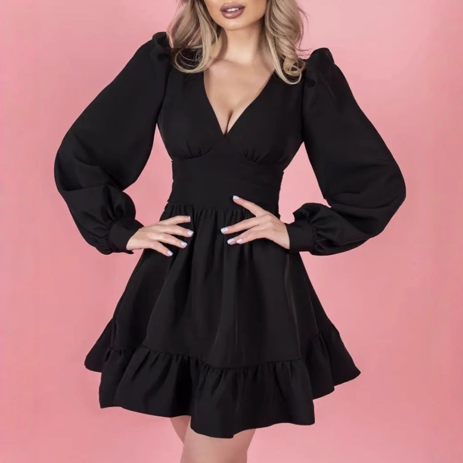 Damen Minikleid mit schwingendem Rock und Puffärmeln Stalluxe