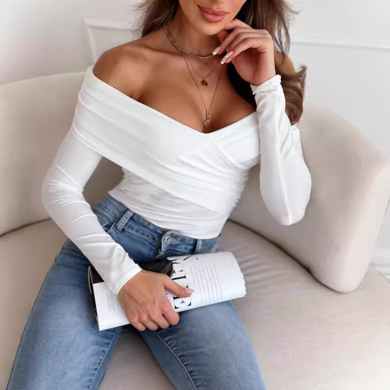Damen Off-Shoulder Langarmshirt mit raffinierten Drapierungen Stalluxe