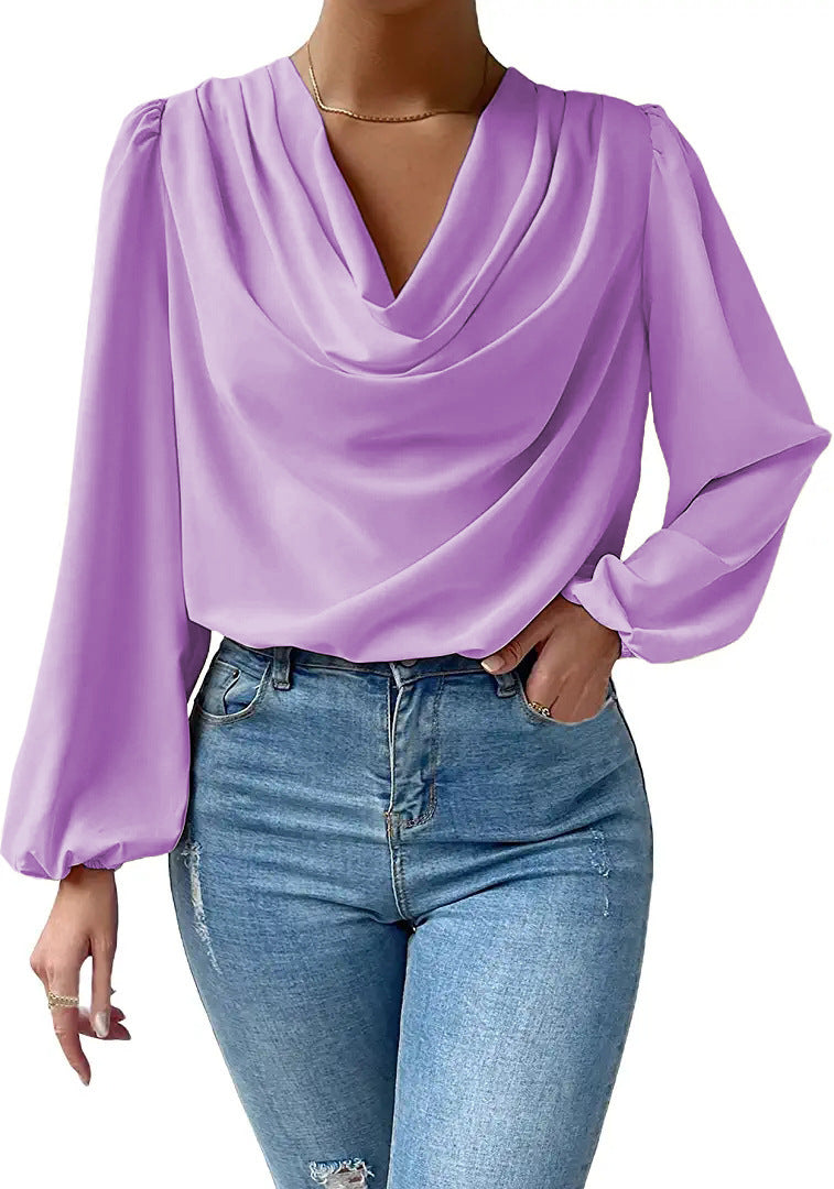 Women's Draped Cowl Neck Blouse Stalluxe