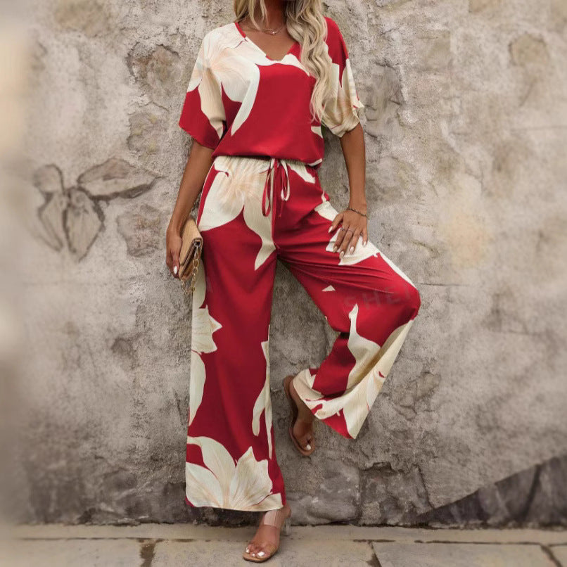 Damen Luftiges Zweiteiliges Set mit floralem Design und weitem Schnitt Stalluxe