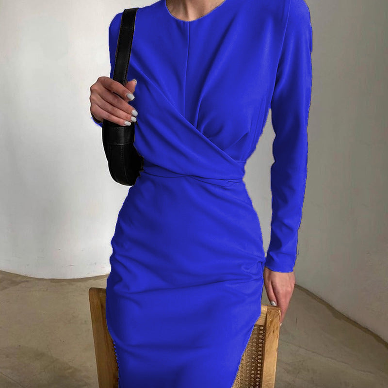 Damen Elegantes Wickelkleid mit langem Arm und fließendem Schnitt Stalluxe