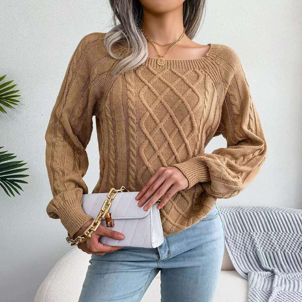 Damen Strickpullover mit tiefem Rundhalsausschnitt und strukturiertem Zopfmuster Stalluxe