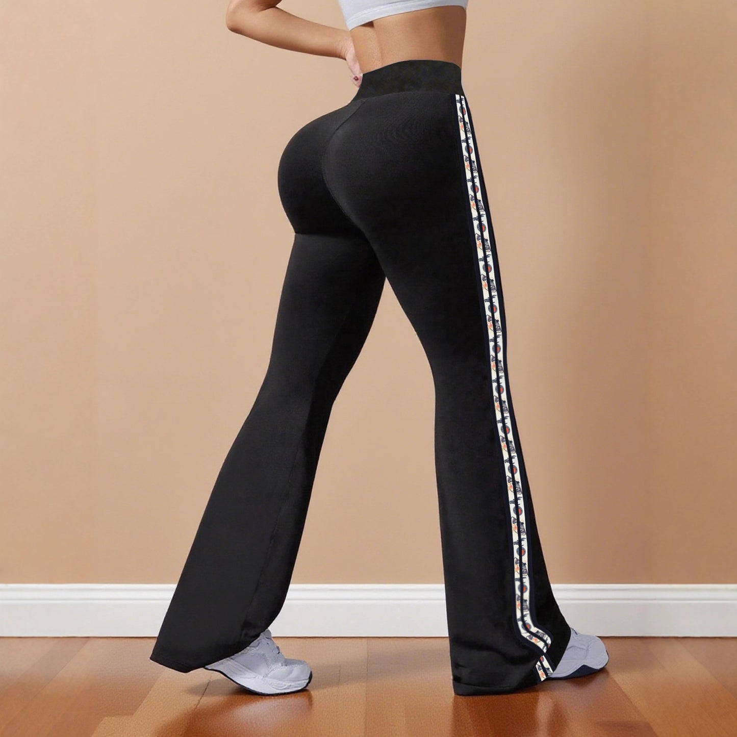 Damen Sportliche Flared-Leggings mit kontrastierenden Seitenstreifen Stalluxe