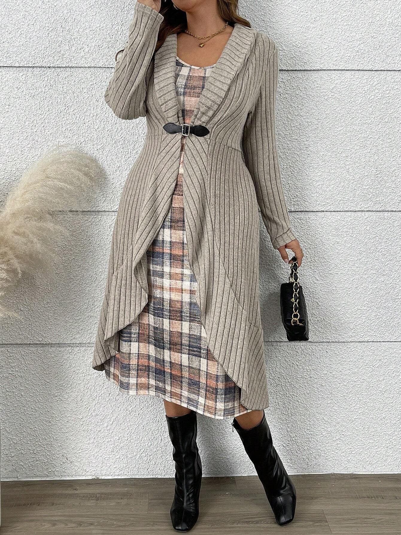 Damen Strickjacke mit asymmetrischem Schnitt und dekorativem Gürtel Stalluxe