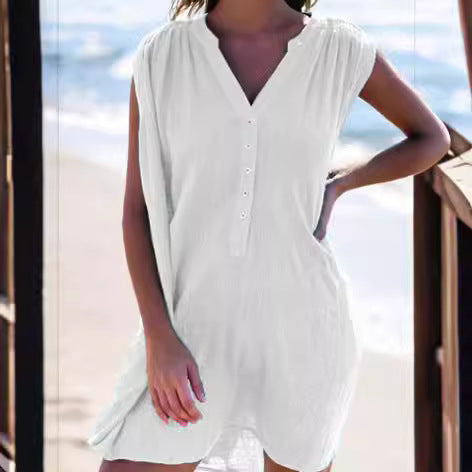 Damen lässiges Strandkleid mit Knopfdetails Stalluxe