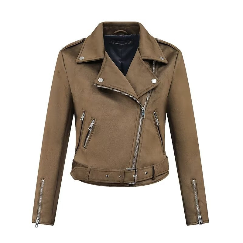 Damen stylische Bikerjacke im eleganten Wildleder-Look mit praktischen Taschen Stalluxe