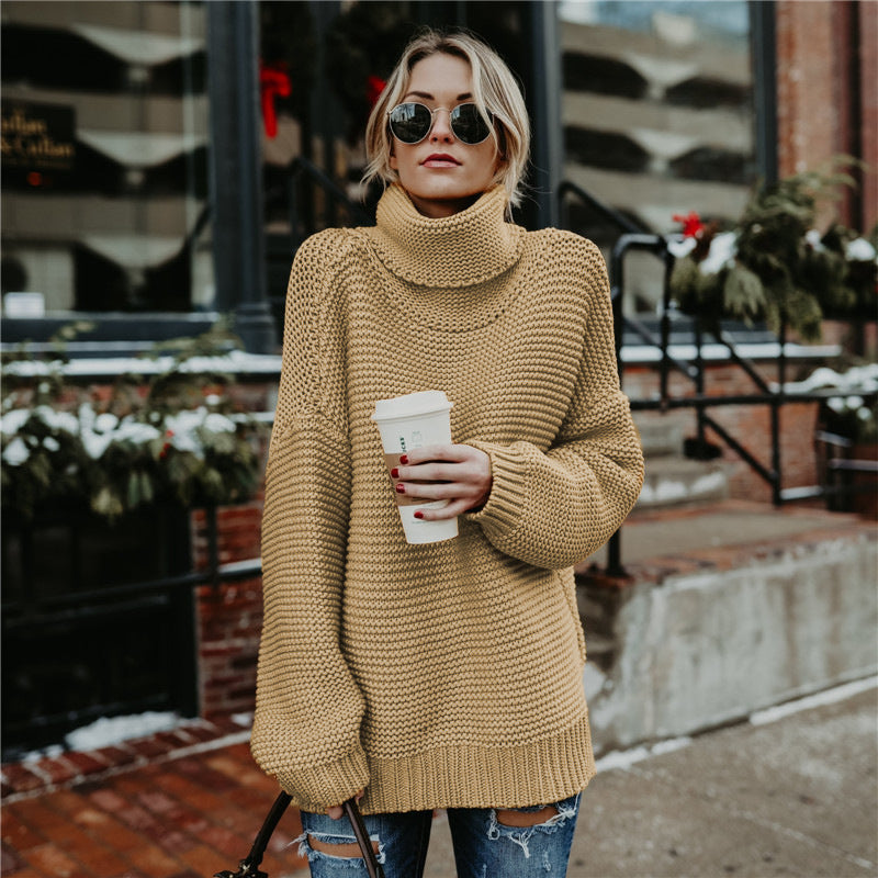 Damen Grobstrickpullover mit hohem Kragen und lässiger Passform Stalluxe