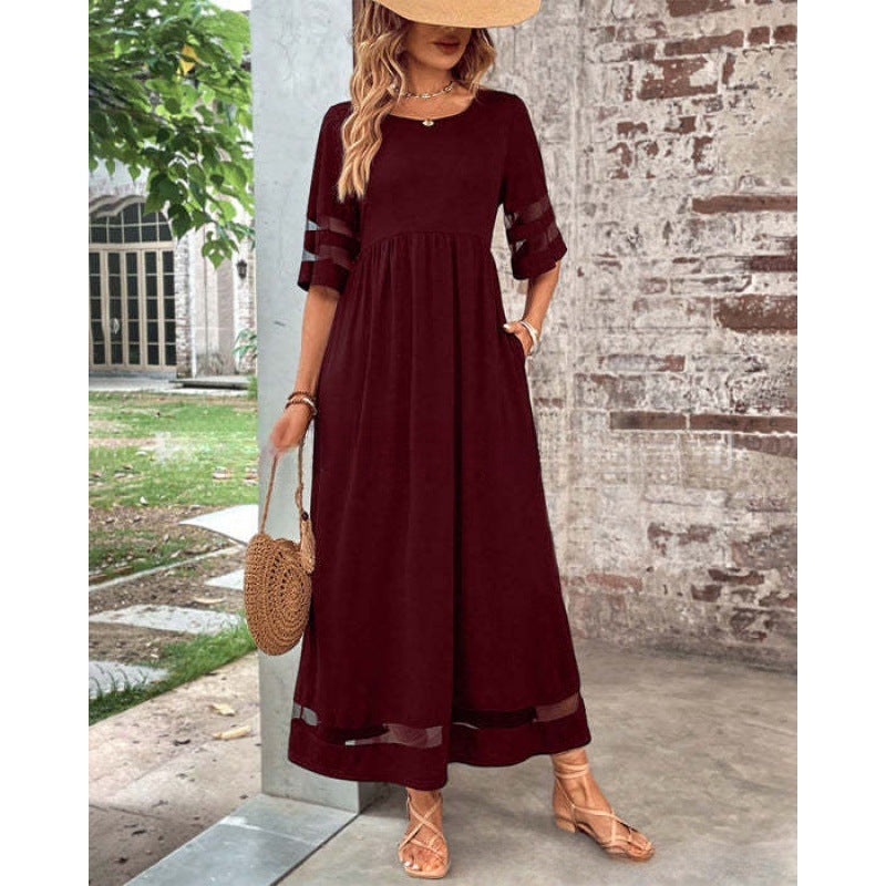 Damen luftiges Maxikleid mit transparenten Ärmeln und charmantem Schnitt Stalluxe