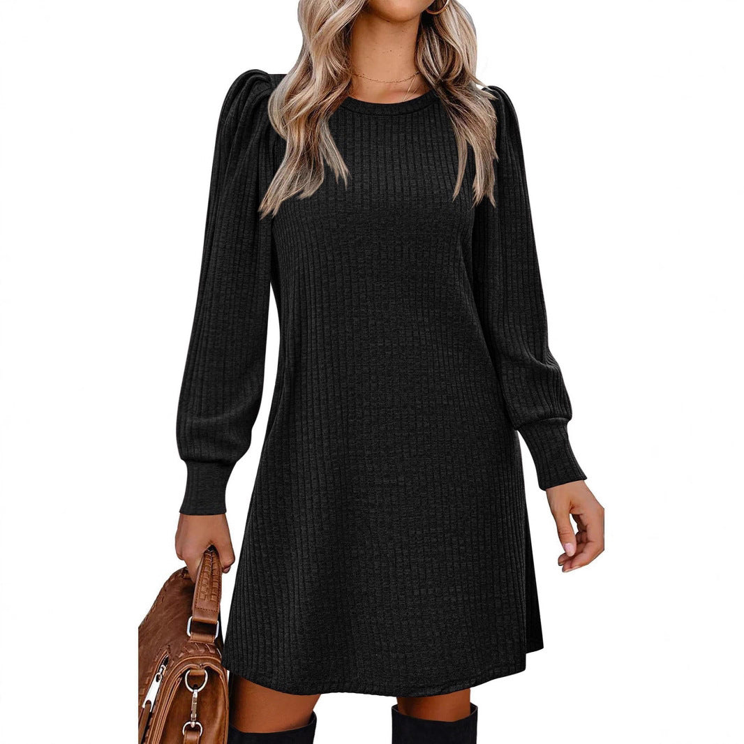 Damen Strickkleid mit puffärmeligem Design und Taschen Stalluxe